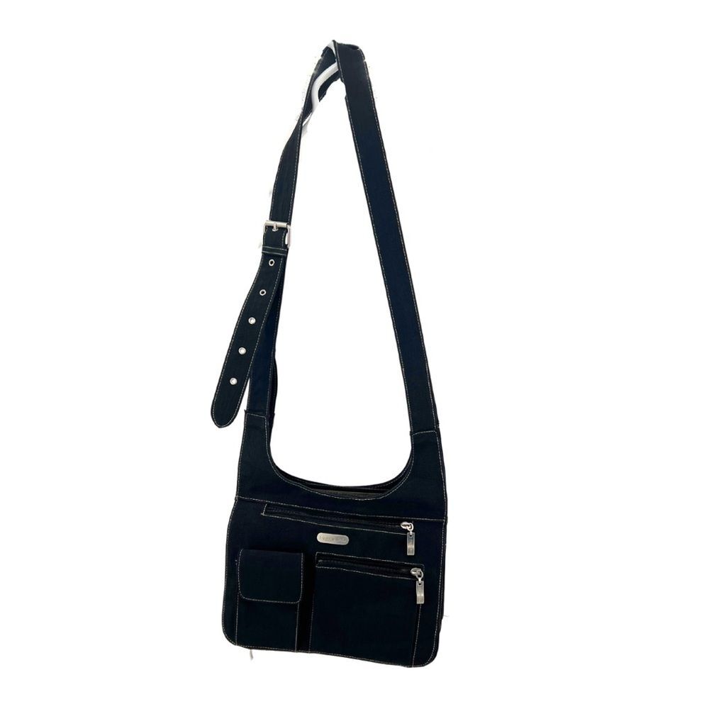 Baggallini black buckle strap crossbody nylon travel organization purse bag